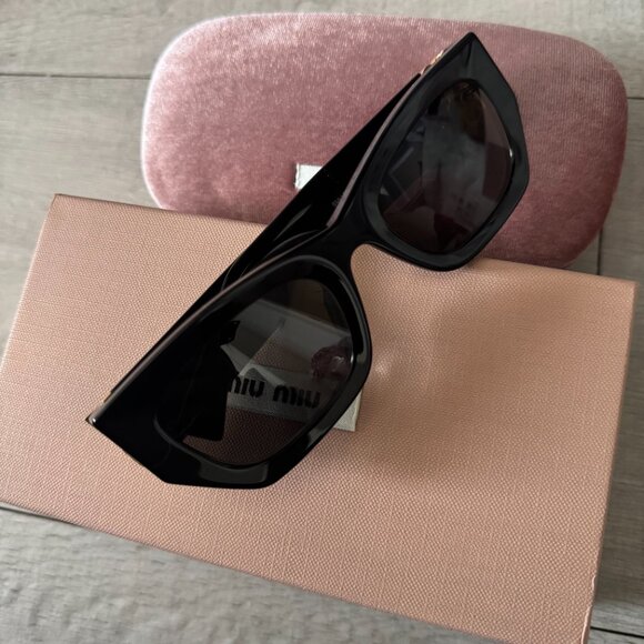 Miu Miu Black Cat-Eye Sunglasses w/ Gold Logo main image 10